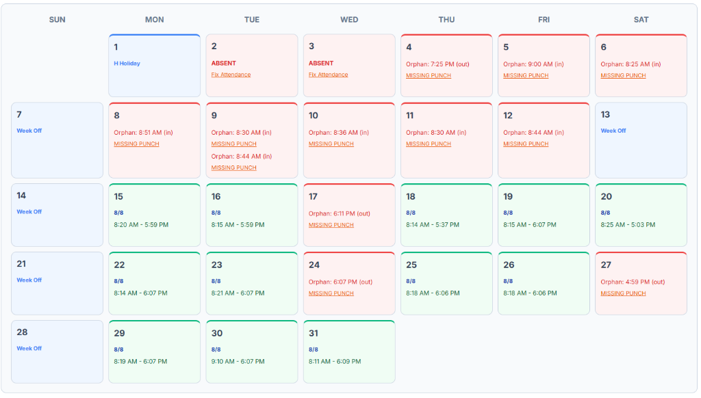 Attendance Calendar Guide